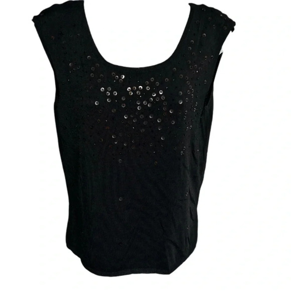 Valerie Stevens Women’s Medium Black Beaded Shell Top Stretch Classic Timeless - Picture 3 of 12